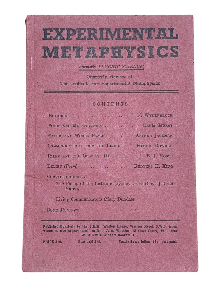 Item #10355 Quarterly Review of the Institute for Experimental Metaphysics Vol 1. No. 2. Occult, Nora - ed Wydenbruck.