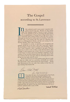Item #4576 The Gospel according to St. Lawrence. Lawrence Clark Powell