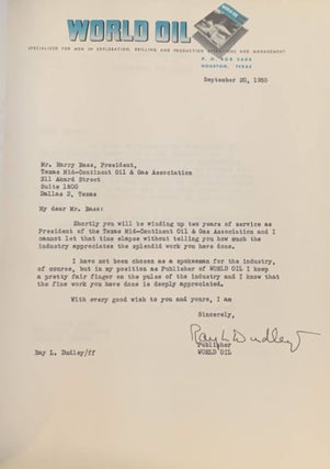 Letters of Appreciation to Harry W. Bass, President, Texas Mid-Continent Oil & Gas Association, 1953-1955