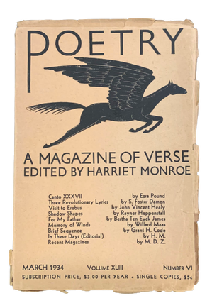 Item #5093 Poetry: A Magazine of Verse Volume XLIII Number VI, March 1934. Ezra Pound, Harriet -...