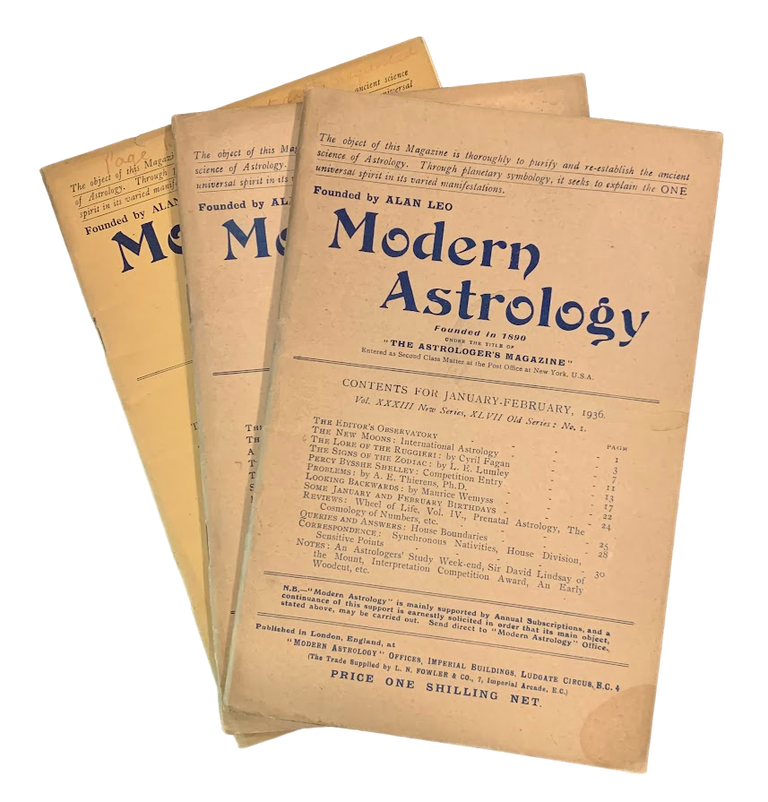 Item #5450 Modern Astrology / The Astrologer's Magazine. 3 issues from 1936-37. Alan Leo.