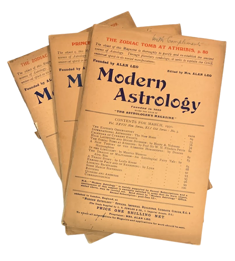 Item #5453 Modern Astrology / The Astrologer's Magazine. 3 issues from 1930. Alan Leo, Bessie - ed Leo.