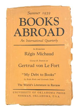 Item #5530 Books Abroad: An International Quarterly of Comment on Foreign Books, Summer 1939....