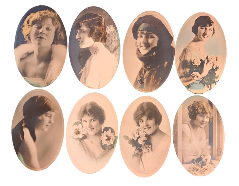 Item #5546 Eight Cameo Photographs of Edna Purviance. Charlie Chaplin, Willard - photographer Worden.