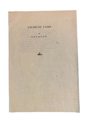 Item #5610 Charles Lamb. Frank D. Woollen, D. B. S., F. D. W