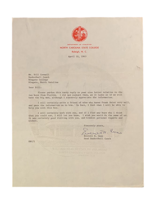 Item #5716 Typed Letter Signed to Bill Connell, Basketball Coach, Wingate College North Carolina....