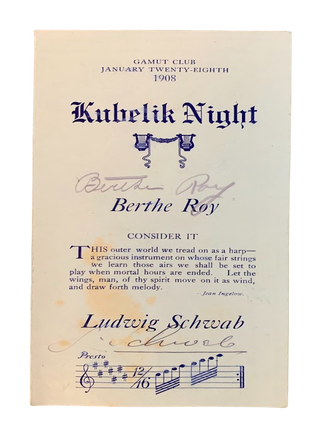 Program for 'Kubelik Night' at the Los Angeles Gamut Club