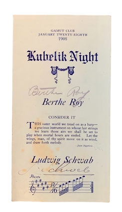 Program for 'Kubelik Night' at the Los Angeles Gamut Club