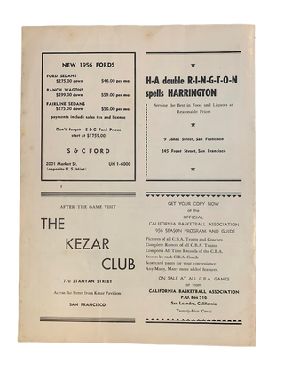 Program for St. Mary's vs University of San Francisco, Cow Palace, 1956