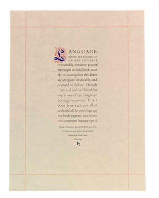 Item #5829 Language: Most Mysterious Human Artifact. James T. Jones, Seattle Fine Printing,...