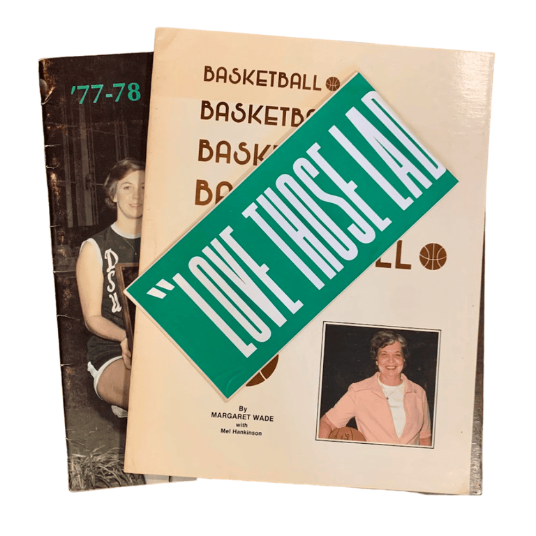 Basketball [with] 1977-78 Delta State Program and Bumper Sticker. Women's Basketball, Wade, Hall of Fame.