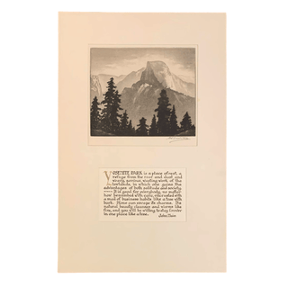 Item #6322 Yosemite Half Dome Etching Ca. 1938 With John Muir Quotation. Harold Lukens Doolittle,...