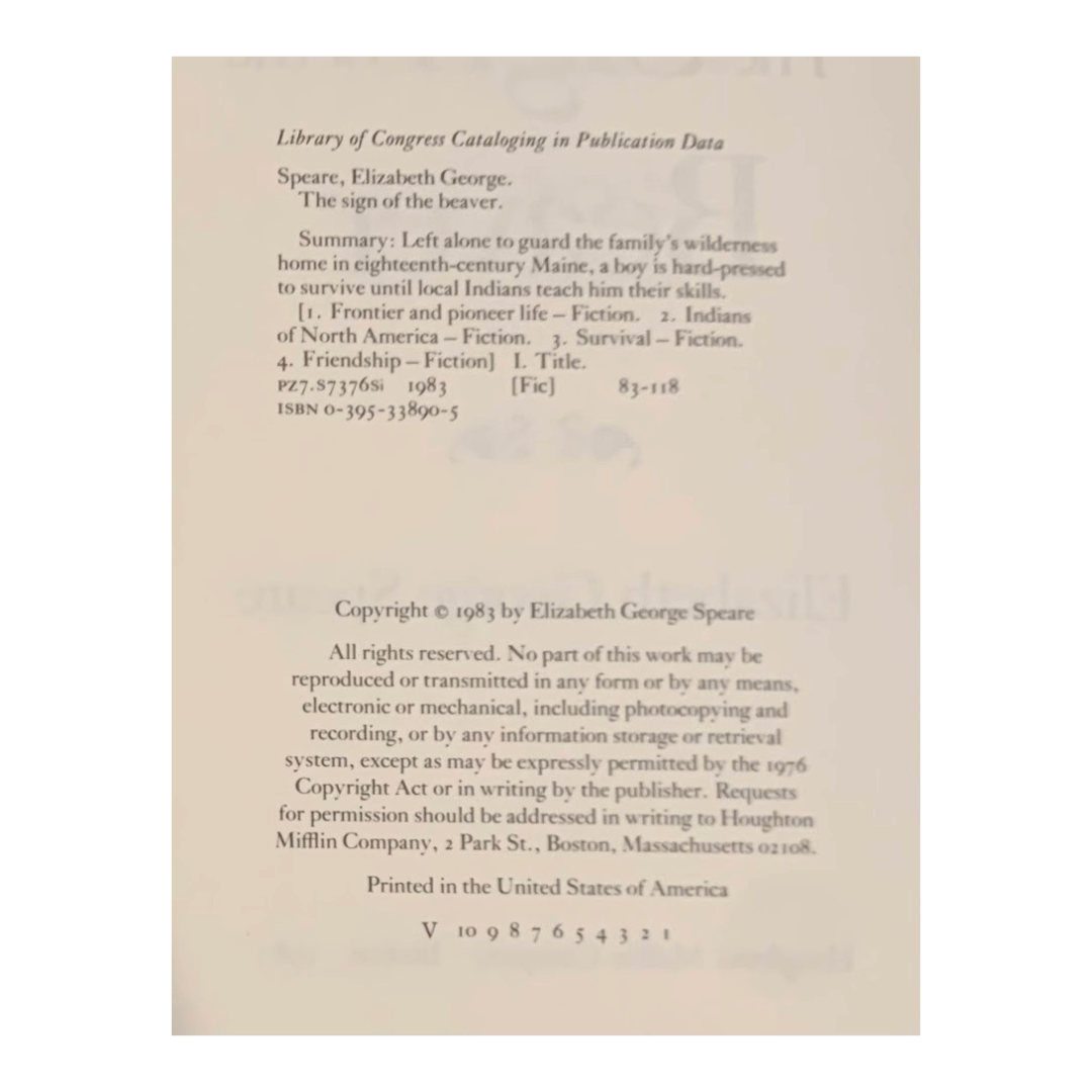 The Sign of the Beaver | Elizabeth George Speare | First edition