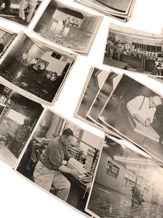 Photographic Archive Detailing the building of a Bindery at Alma College in Los Gatos, California. Jesuit Bookbinders, Brother McDermott.