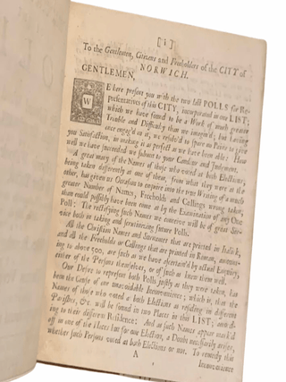 An alphabetical draught of the polls of Sir Edward Ward, Bart. Miles Branthwayt, esq; and of Horatio Walpole, Waller Bacon, esqs; for members of parliament for the city of Norwich...
