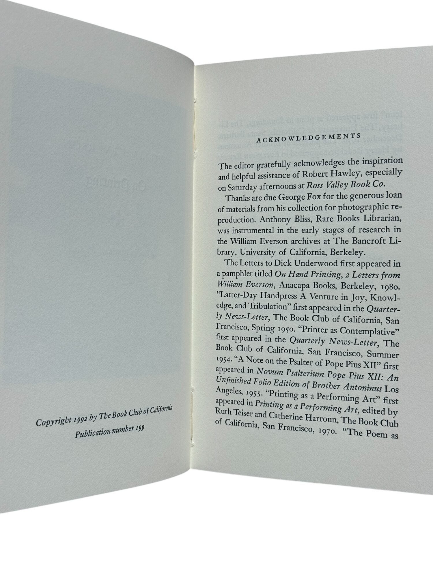 On Printing | William Everson, Peter Rutledge - ed Koch | First edition ...